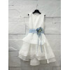 Abito organza balze fiocco azzurro